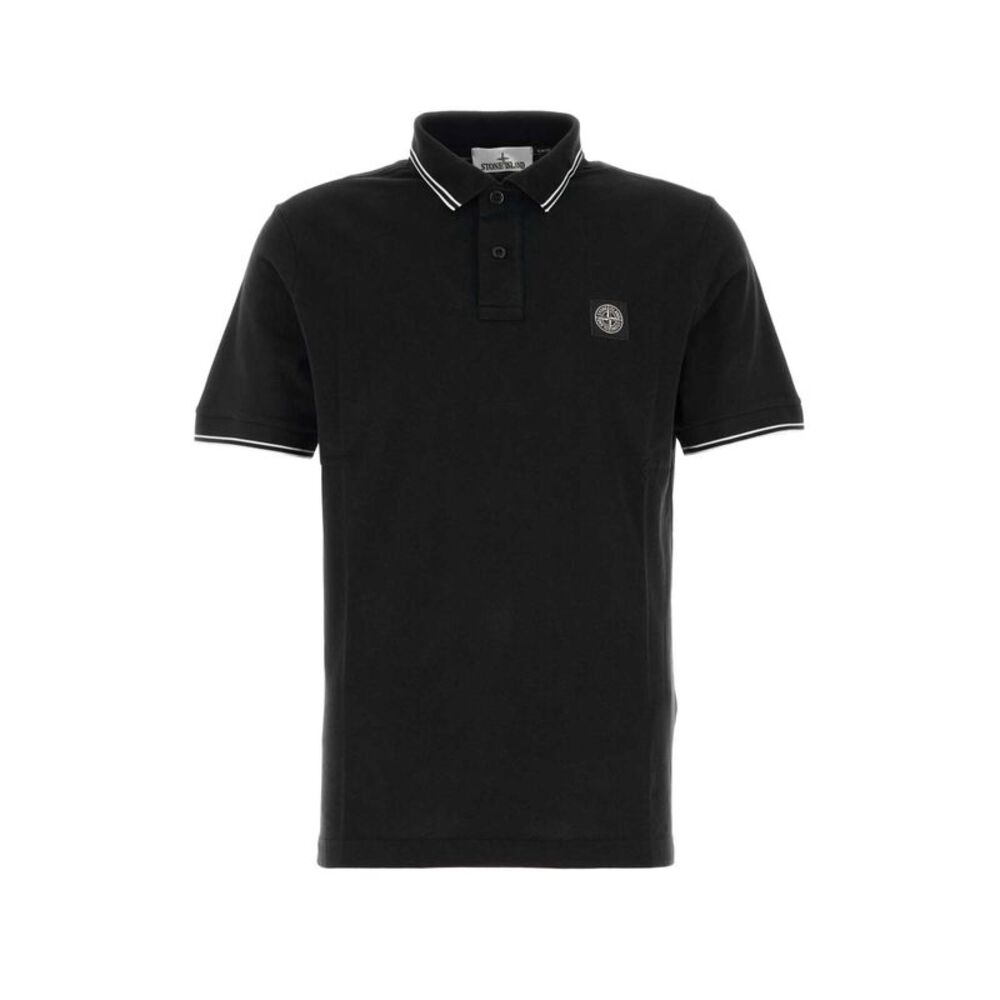 Stone Island Men Black Stretch Piquet Polo Shirt